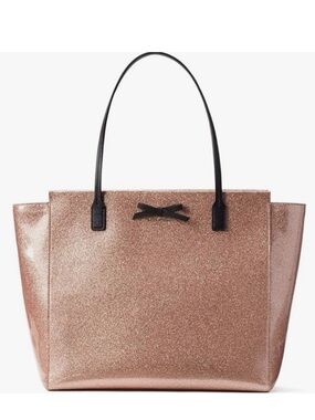 Kate Spade Mavis street Taden rose gold sparkle, top zipper tote.